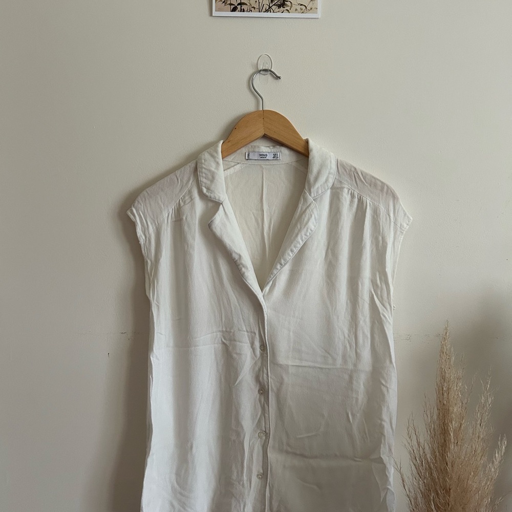 Mango White Cap Sleeve Button-Down Blouse